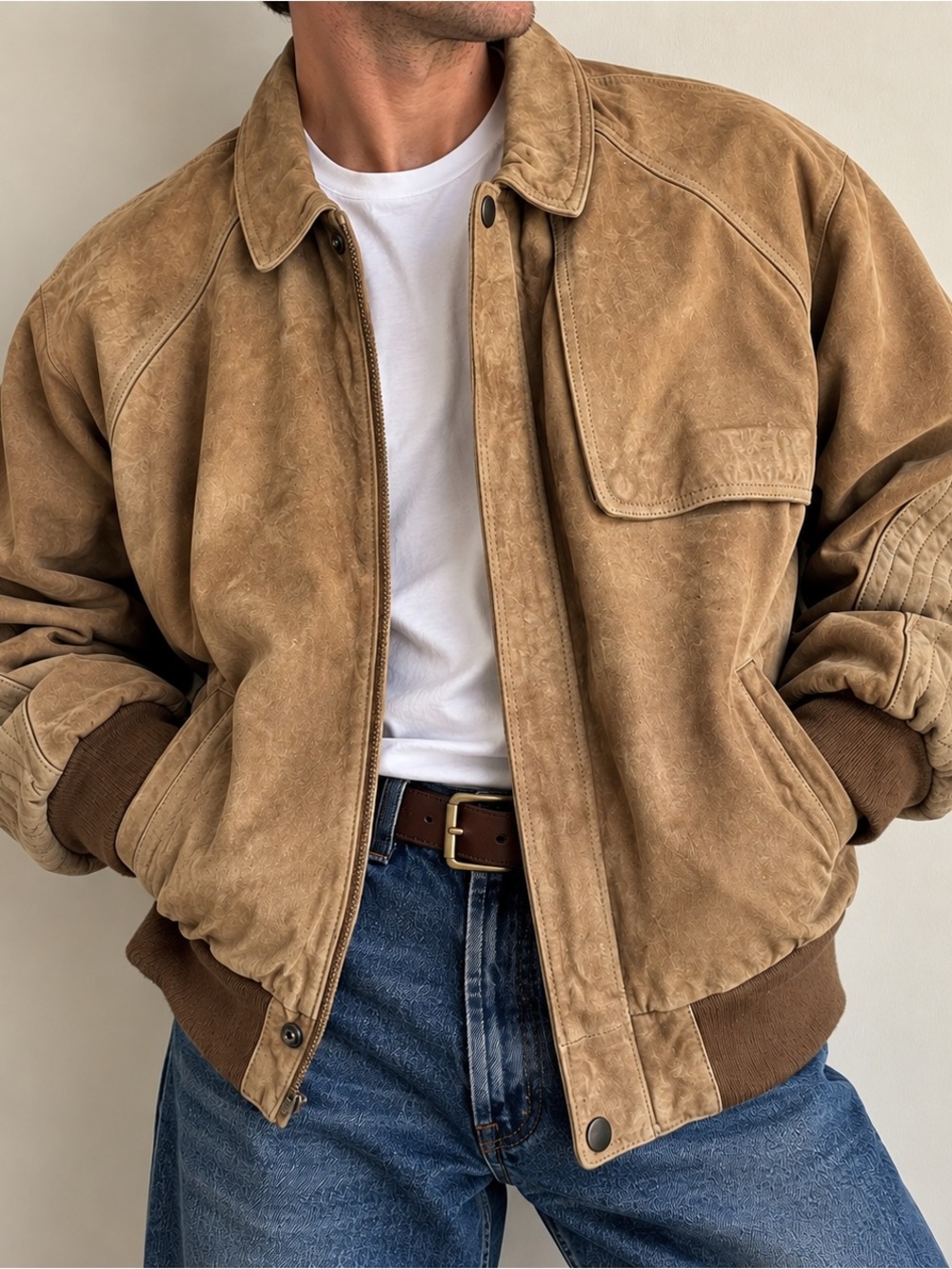 Vintage 90s Marlboro Adventure Team Suede Leather Bomber Jacket L